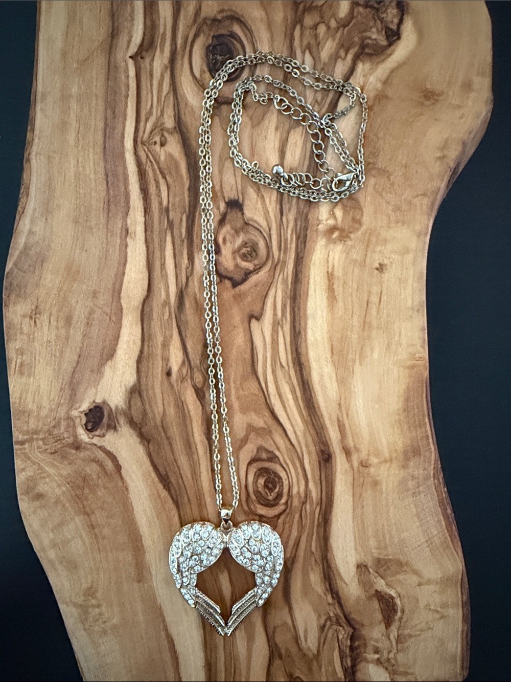 Gold Heart Pendant Necklace with Crystal Wings - Women Jewelry